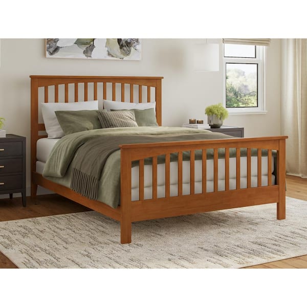 AFI Brooklyn Light Toffee Natural Bronze Solid Wood Frame Queen Foundation Bed with Matching Footboard