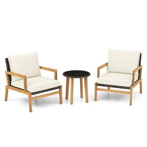3-Pieces Patio Chair Set Wicker Chair and Side Table Set with Tempered Glass Tabletop