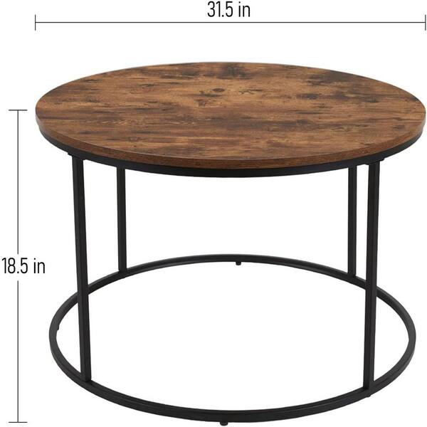 Unbranded 31.5 in. Brown Round Wood Nesting Coffee Table Accent Side Coffee Tables with Sturdy Metal Frame