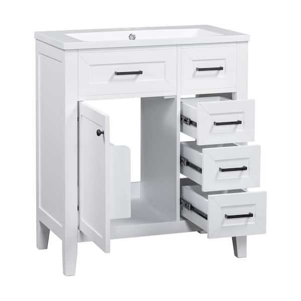 30 in. W x 18 in. D x 35.8 in. H Single Sink Freestanding Bath Vanity in White with White Ceramic Top