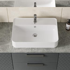 24 in. x 17 in. Ceramic Rectangular Vessel Bathroom Sink in White