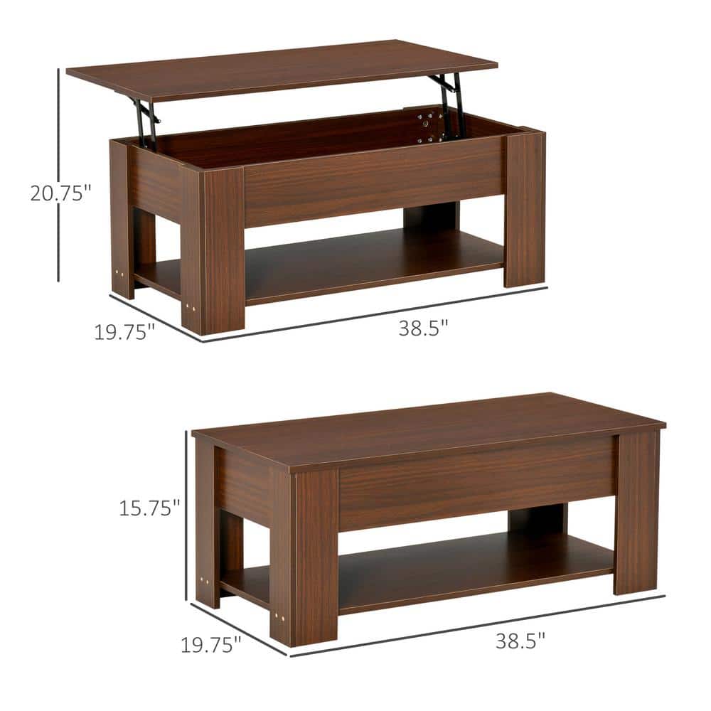 Modern Rectangular Lift-Top Coffee Table with Hidden Storage, Brown