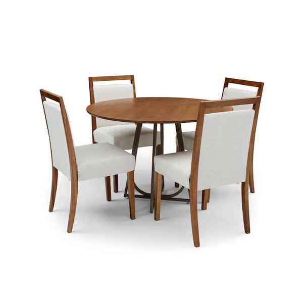 Herval 5 Piece Round Oak/Beige Wood Top Dinning Set with Wood Edge Chairs (Seats 4)