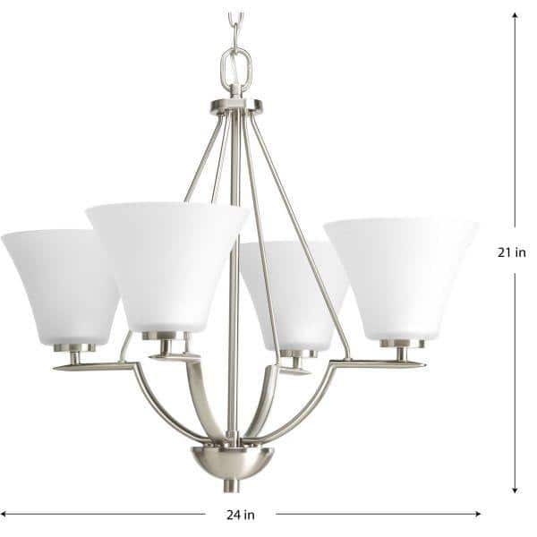 Bravo 24" Brushed Nickel 4-Light Chandelier with White Etched Glass