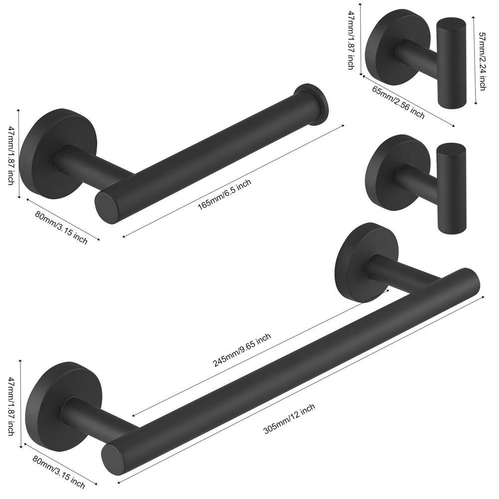 Matte Black Stainless Steel 4-Piece Bathroom Hardware Set