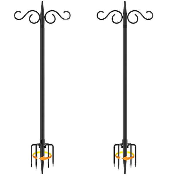 108 in. Black Iron Shepherds Hooks, 2 Pack Bird Feeder Pole with 5-Prong Base for Sting Light, Lantern, Bird Nests