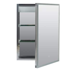 17.7 in. W x 23.5 in. H Surface Mount Edge-Lit LED Framed Mirror Medicine Cabinet in Aluminum, with Right-Hinged Door