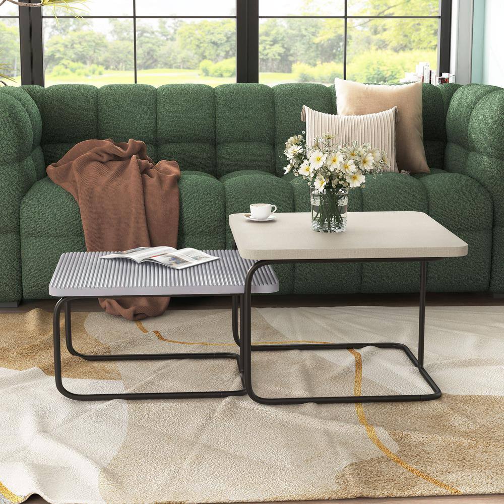 Modern Cream and Gray Textured 2-Piece Nesting Coffee Table Set