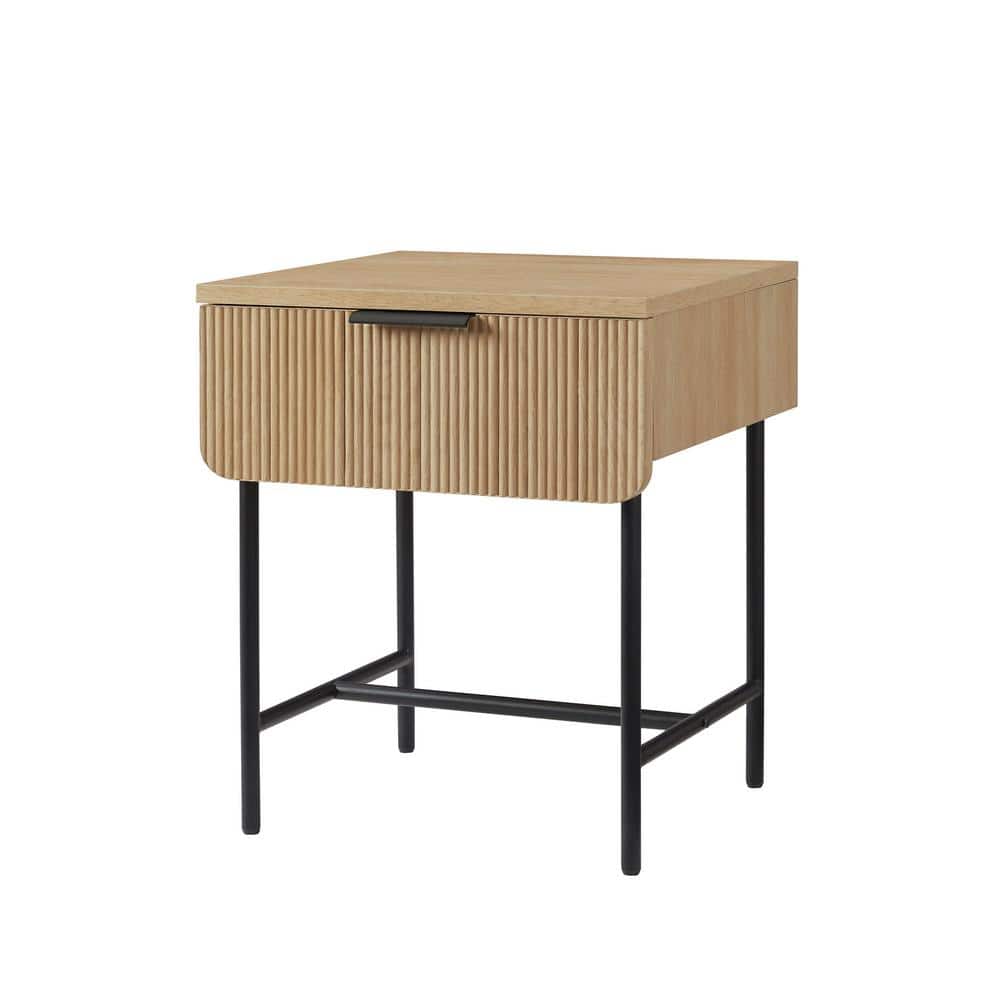 Modern Coastal Oak and Black Fluted Drawer Side Table