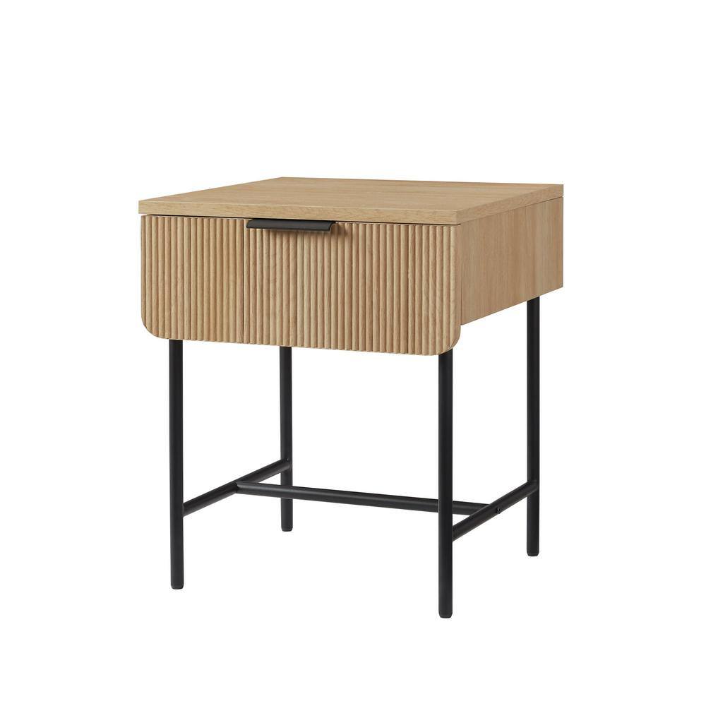 Modern Coastal Oak and Black Fluted Drawer Side Table