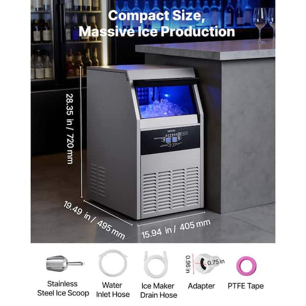 15.94 in. W Commercial Ice Makers 130 lbs./24 H Ice Machine Freestanding with 30 lbs. Storage Full Size Cubes Silver