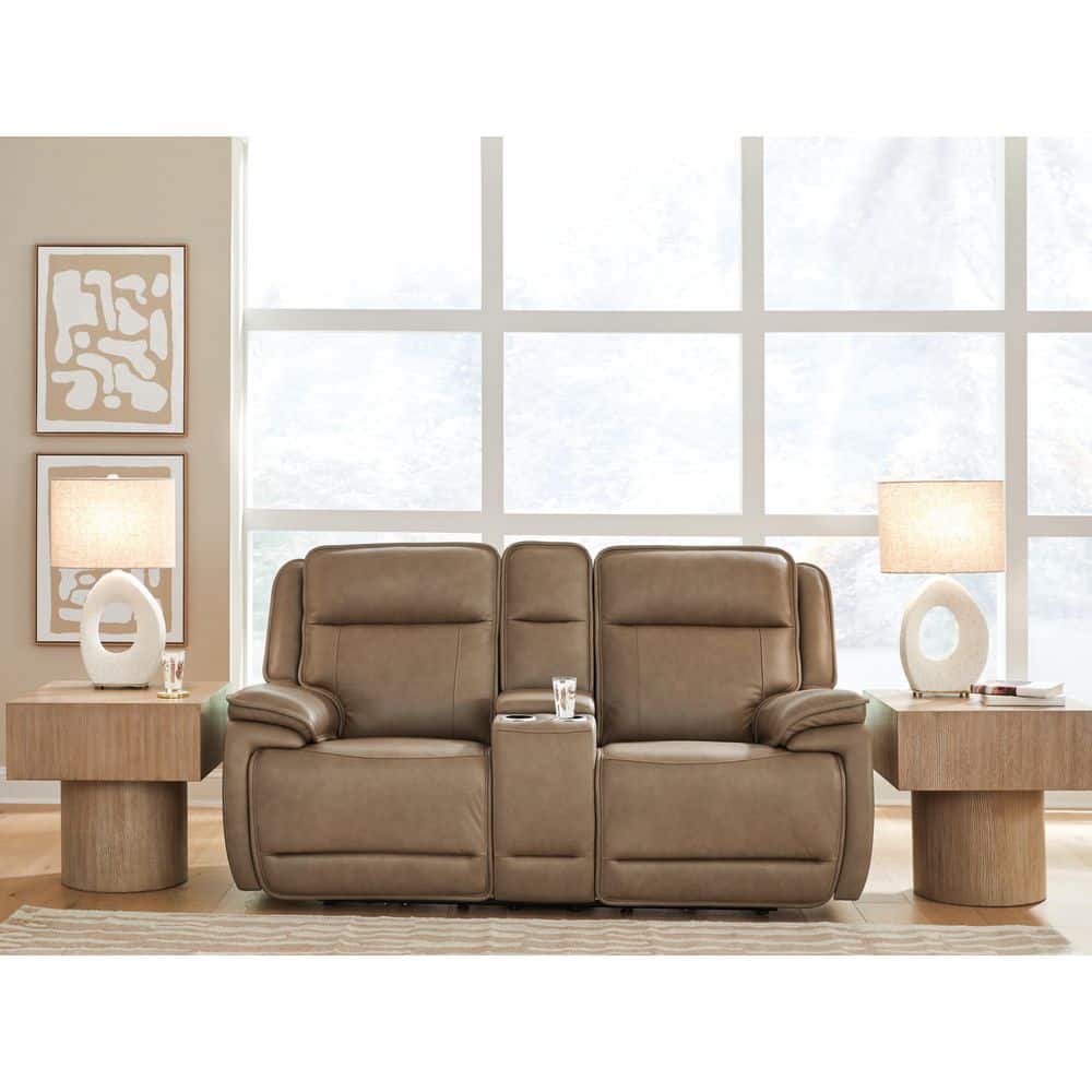 Rondelay 79.63 in. Solid Leather Match 2 Seat Reclining Loveseat with Cup Holders and USB Ports in Brown price history on PriceWatchPro