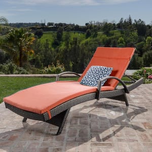 Miller Multi-Brown Faux Rattan Outdoor Chaise Lounge with Orange Cushion and Armrest