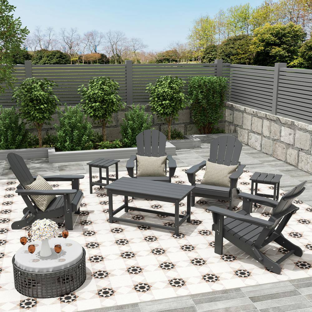 Gray 3-Piece Outdoor Patio Adirondack Coffee and Side Table Set