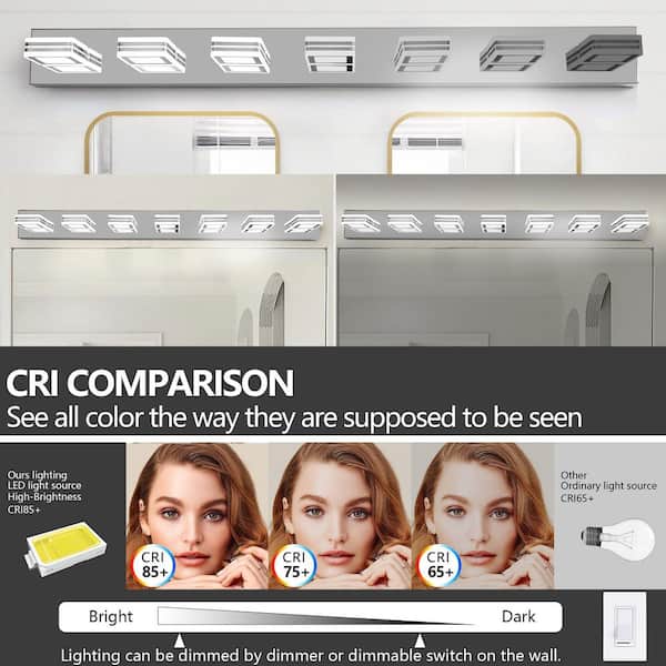 45 in. 7-Light Chrome LED Vanity Light with Square Acrylic Lampshade