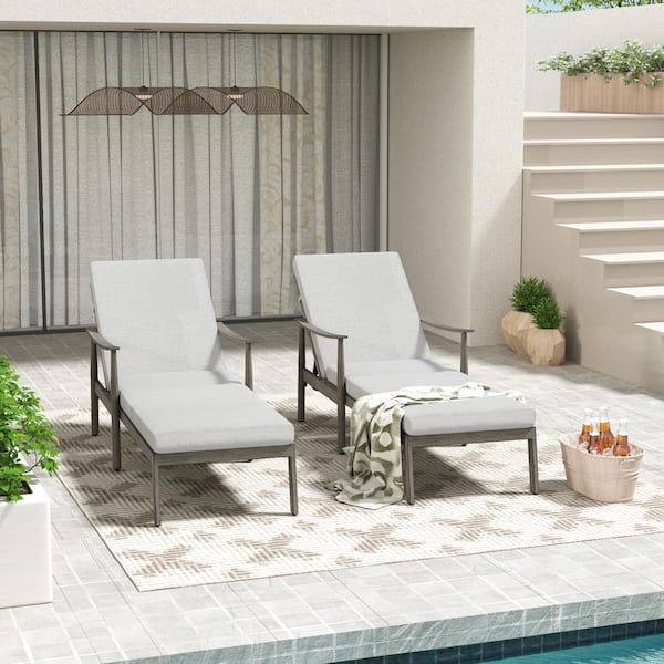 EGEIROSLIFE 2-Piece Aluminum Outdoor Patio Chaise Lounge Set with Webbing Chair Back and Cushions