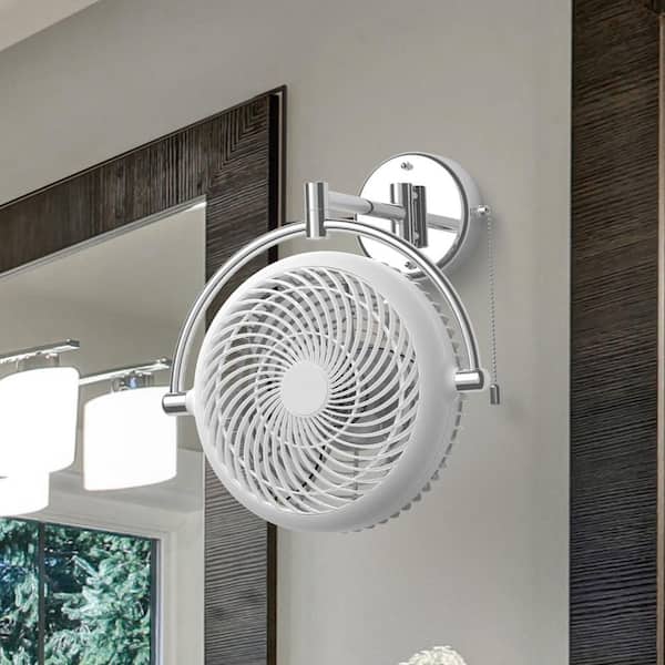 null 10 in. W 2-Speeds Wall Fan in White with Pull Chain Control 180-Degree Oscillate