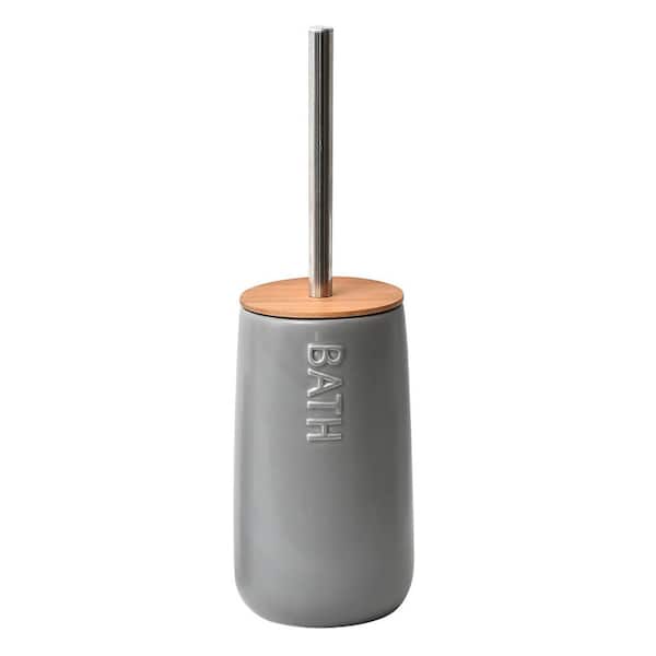 EVIDECO French home goods Bath D Dolomite Round Toilet Bowl Brush and Holder Gray-Bamboo Top