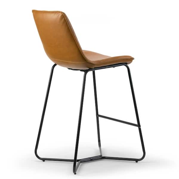 Amery 25.75 in. Cappuccino Iron Frame Vintage Faux Leather Counter Stool (Set of 2)
