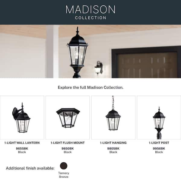KICHLER Madison 1-Light Black Aluminum Hardwired Waterproof