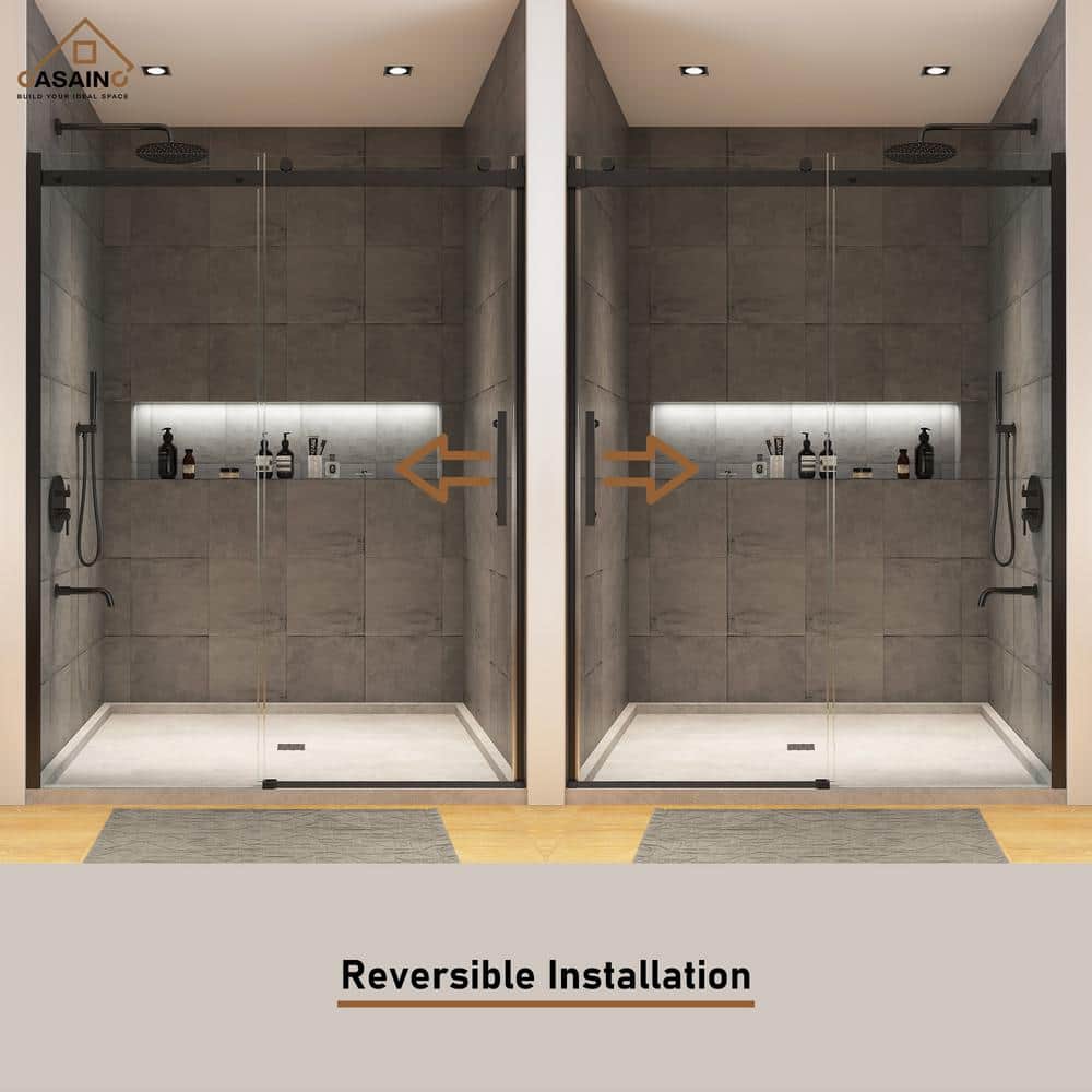 Matte Black Frameless Single Sliding Shower Door 48" x 76"