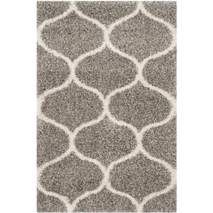 Hudson Shag Gray/Ivory 4 ft. x 6 ft. Geometric Trellis Area Rug