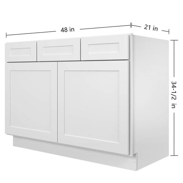 HOMEIBRO 48 in W x 21 in D x 34.5 in H in Shaker White Plywood Ready to Assemble Floor Vanity Sink Base Kitchen Cabinet
