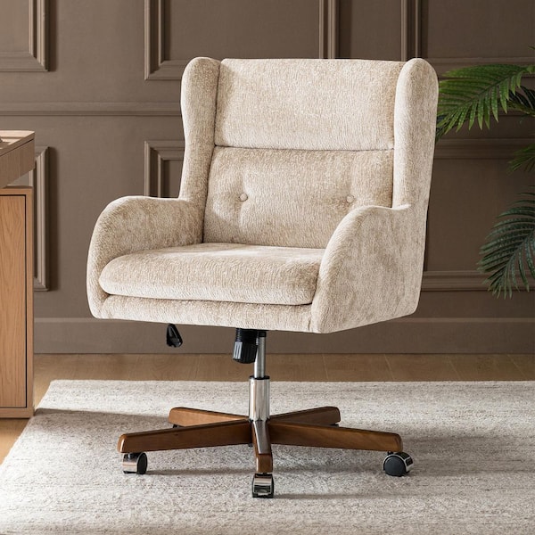 Moira Polyester Modern Wingback Swivel Chenille Office Chair in Oatmeal