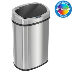 13 Gal. Stainless Steel Sensor Trash Can with AbsorbX Odor Filter, Oval Shape, Space-Saving Bin for Kitchen, Home Office