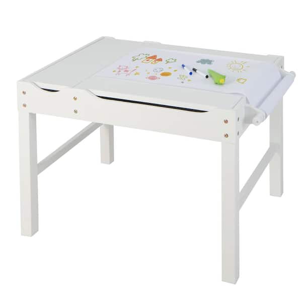 White Kids Multi Activity Play Table Wooden Building Block Desk with Storage Paper Roll Playard