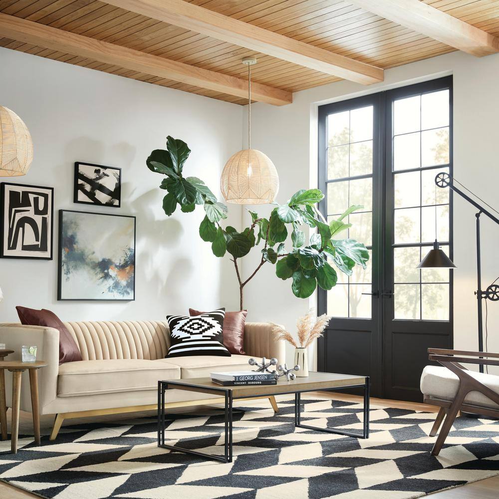 Rustic Bamboo and Metal Rectangular Coffee Table with Storage