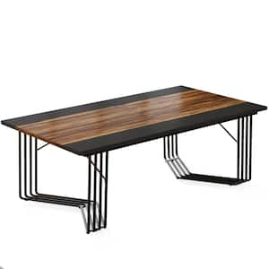 Halseey 79 in. Rectangular Rustic Brown and Black Wooden Executive Desk with Metal Legs, Conference Table for 8-Person