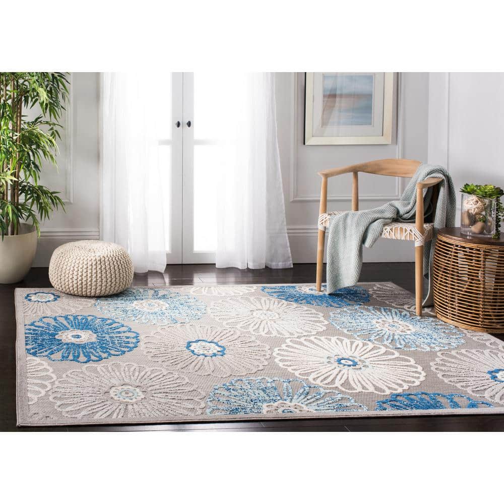 Cabana Bloom 9' x 12' Blue Floral Easy-Care Outdoor Rug