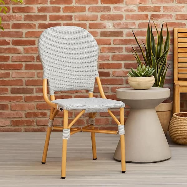 Brown Aluminum Outdoor Bistro Dining Chair in Gray Set of 2