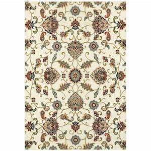 Ivory Green Blue Red Salmon and Yellow 2 ft. x 4 ft. Floral Area Rug