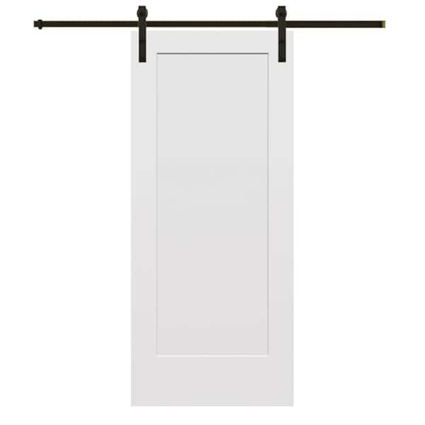 MMI DOOR 36 in. x 80 in. Smooth Madison Primed Composite Sliding Barn Door with Oil Rubbed Bronze Hardware Kit