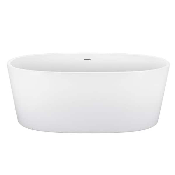 ANGELES HOME 67 in. Acrylic Oval Flatbottom Freestanding Soaking Bathtub in Glossy White Overflow and Drain