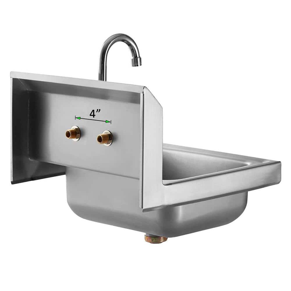 17" x 15" Stainless Steel Wall Mounted Hand Sink with Gooseneck Faucet