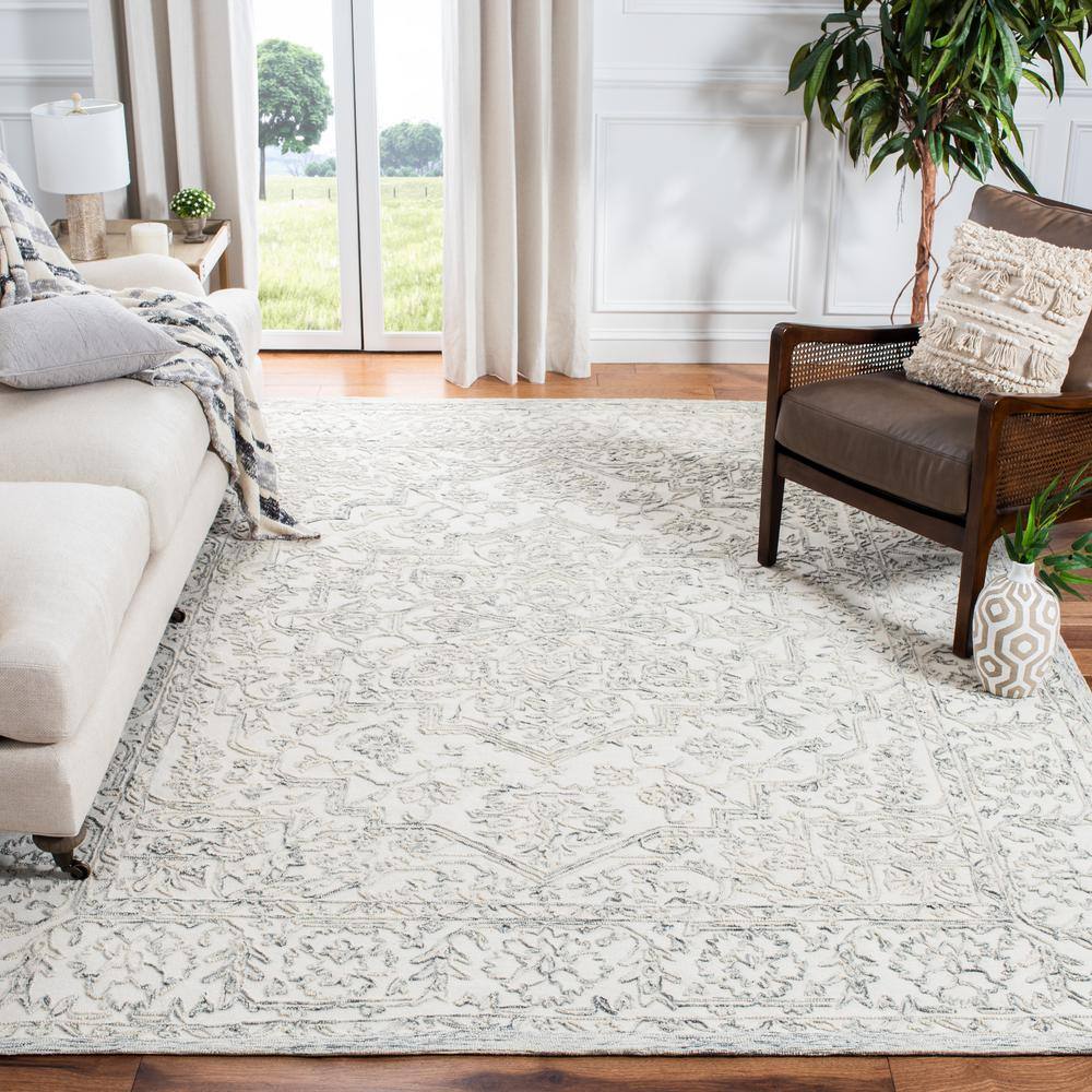 Ivory and Charcoal Hand-Tufted Wool 8' x 10' Rug