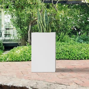 20 in. H Solid White Concrete Square Plant Pot, Tall Flower Pot with Drainage Hole for Outdoor Garden