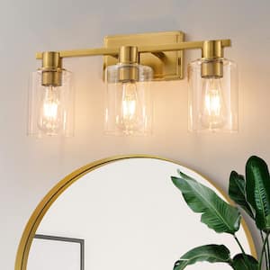 Farmhouse 19.68 in. 3-Light Gold Modern Industrial Indoor Vanity Light with Clear Glass Shades, Bulbs Not Included
