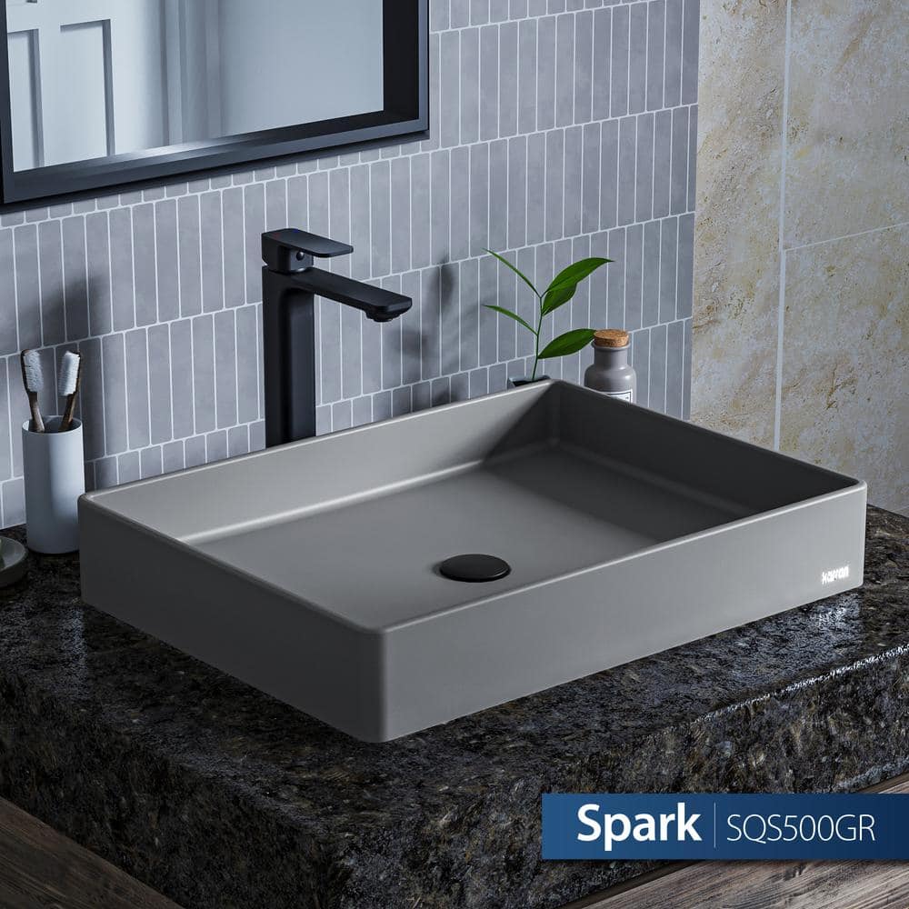 Gray Quartz Rectangular Above-Counter Vessel Sink