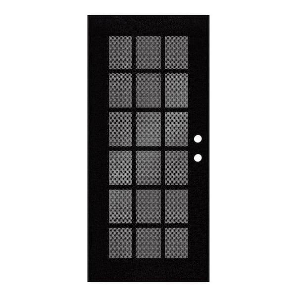 Unique Home Designs 32 in. x 80 in. Classic French Black Right-Hand Surface Mount Security Door with Black Perforated Metal Screen