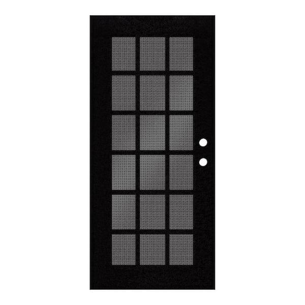 Unique Home Designs 36 in. x 80 in. Classic French Black Right-Hand Surface Mount Security Door with Black Perforated Metal Screen