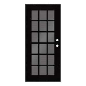Classic French 30 in. x 80 in. Right Hand/Outswing Black Aluminum Security Door with Black Perforated Metal Screen