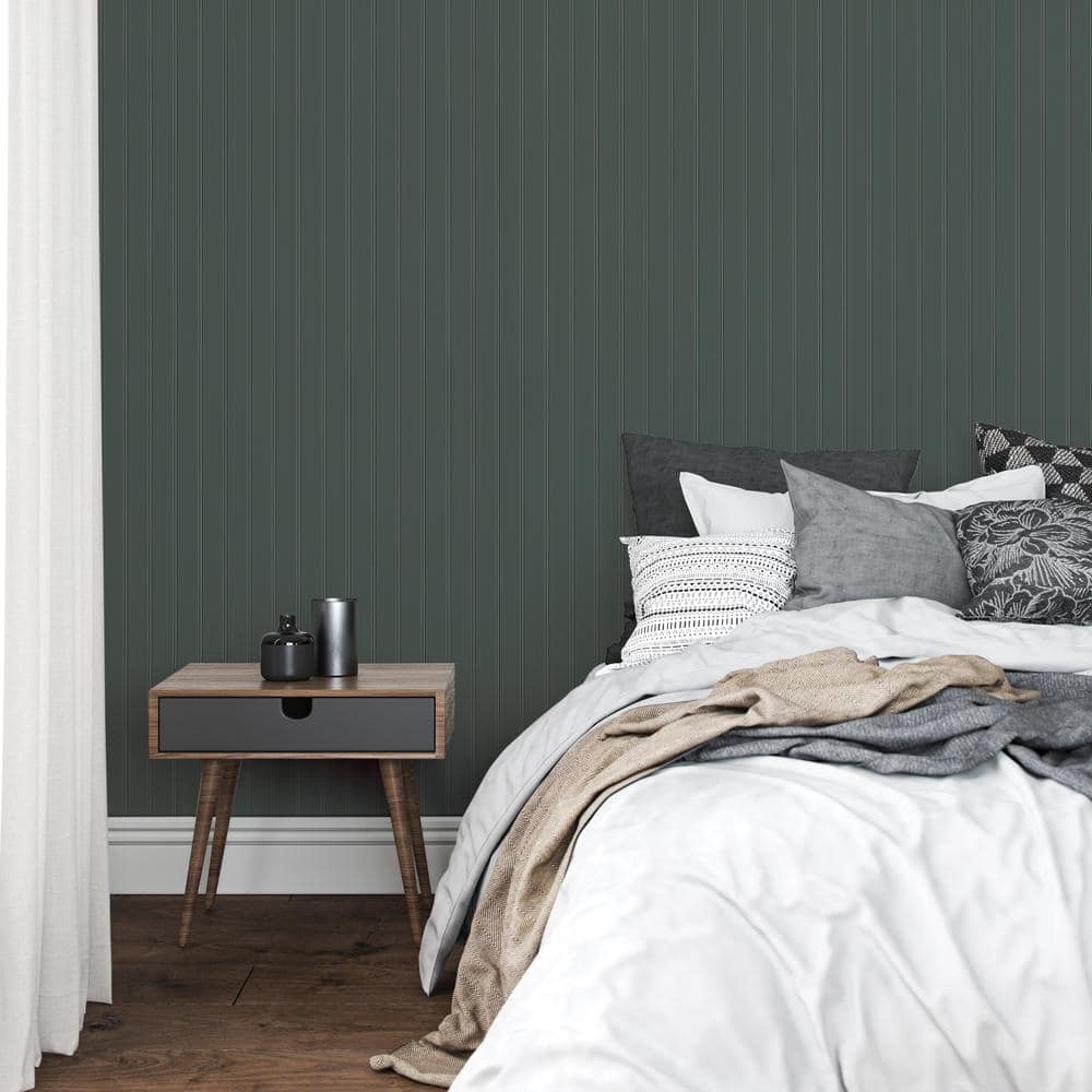 Teal Green Faux Wood Beadboard Peel and Stick Wallpaper Roll