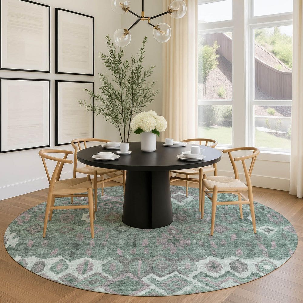 Chantille Machine Washable Indoor/Outdoor Abstract ACN2304 Aloe 8 ft. x 8 ft. Round Rug price history on PriceWatchPro