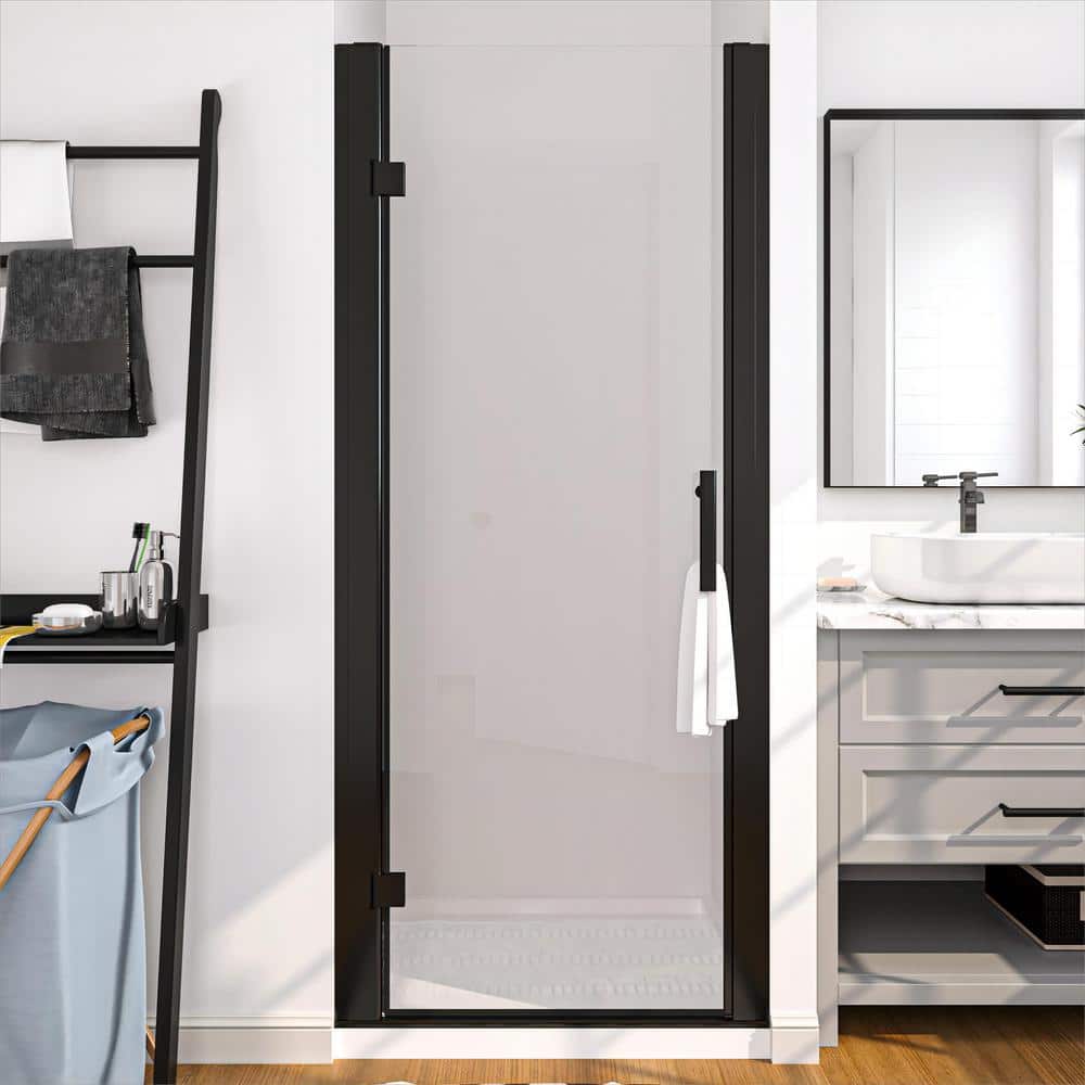 32'' Matte Black Frameless Pivot Shower Door with Clear Glass