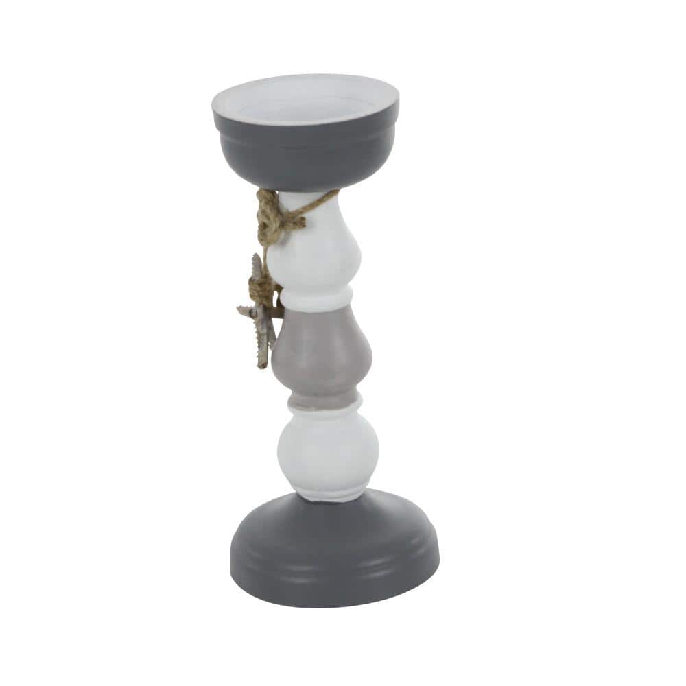 Gray and White Wooden Nautical Candle Holders with Starfish Embellishment, Set of 2