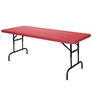 Baldwin Collection 30 in. x 72 in. Height Adjustable Folding Table, Plastic Top, Red
